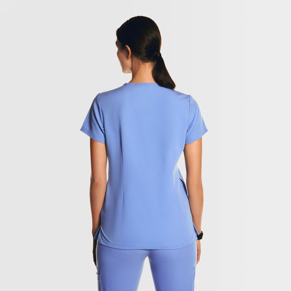 Nura Three Pocket Scrub Top Ceil blue