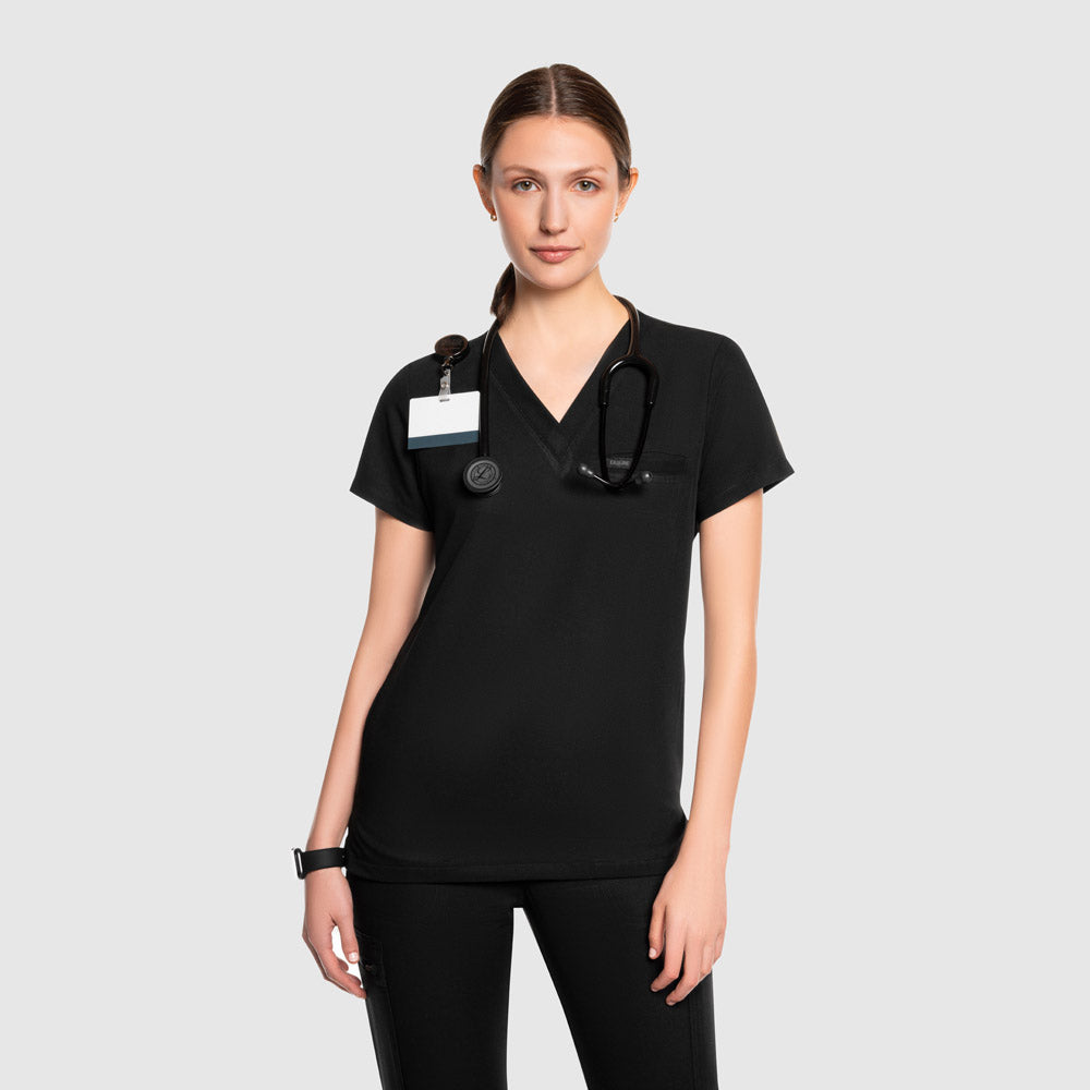 Nura Three Pocket Scrub Top Black