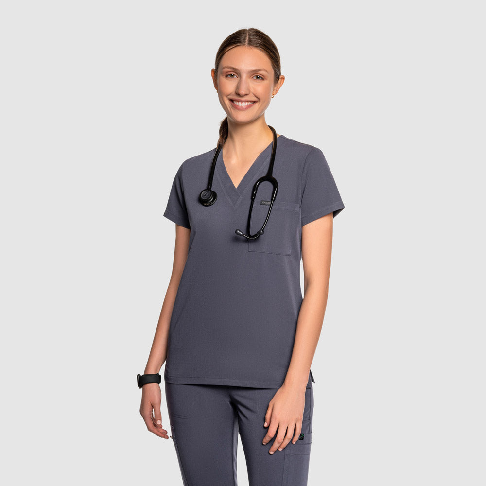 Amara One Pocket Scrub Top Pewter