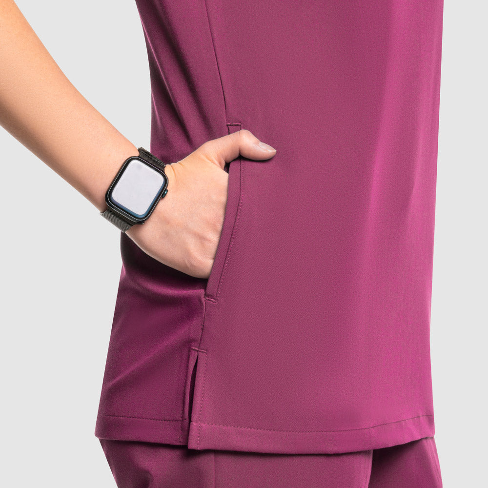 Nura Three Pocket Scrub Top Wine