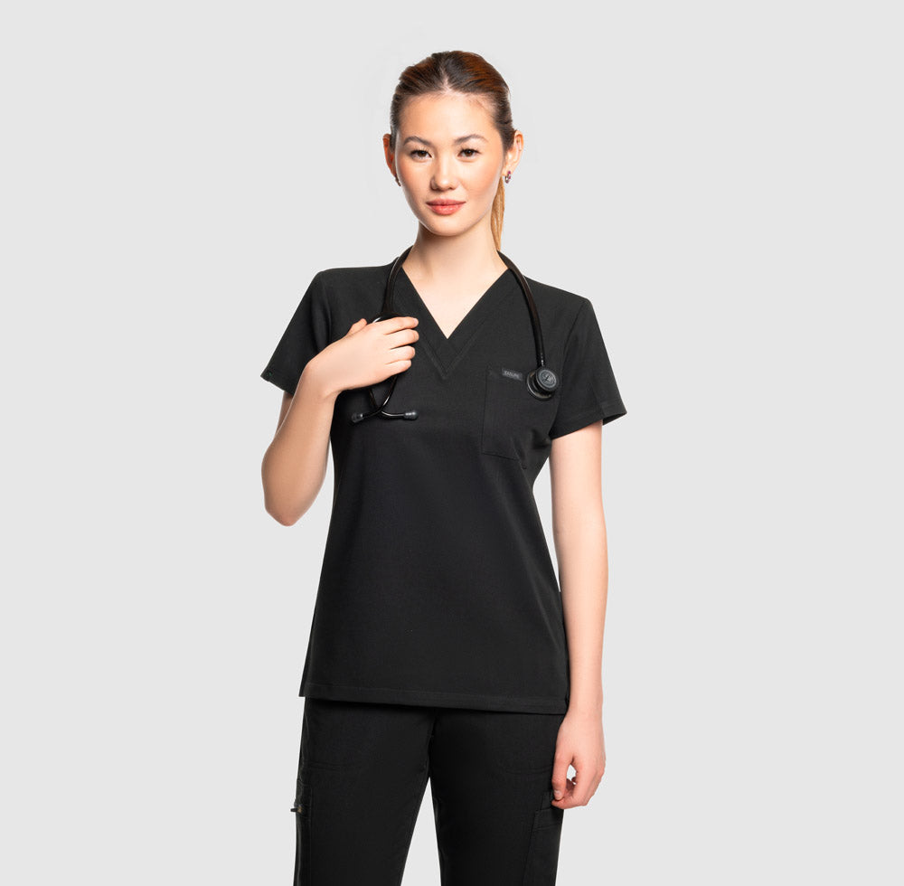 Amara One Pocket Scrub Top Black