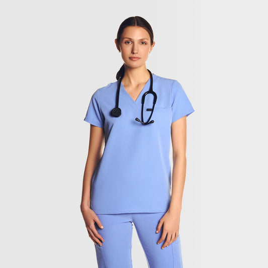 Nura Three Pocket Scrub Top Ceil blue