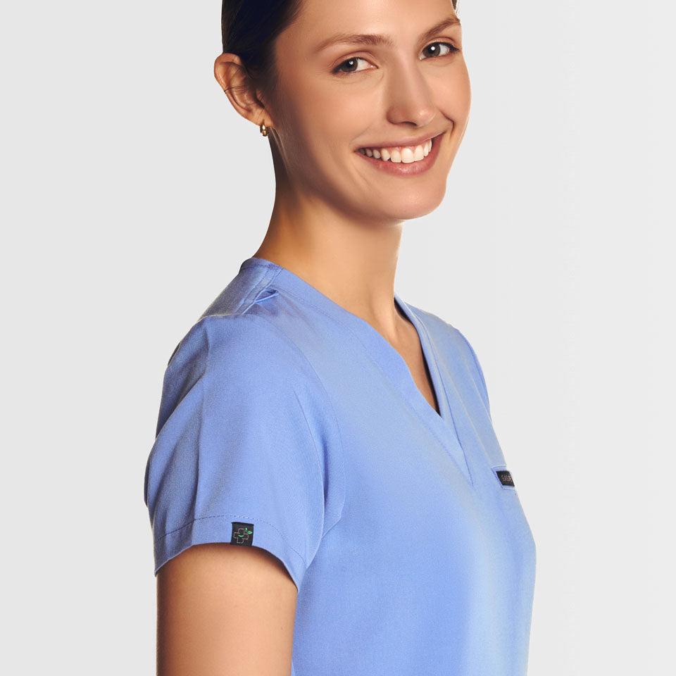 Nura Three Pocket Scrub Top Ceil blue