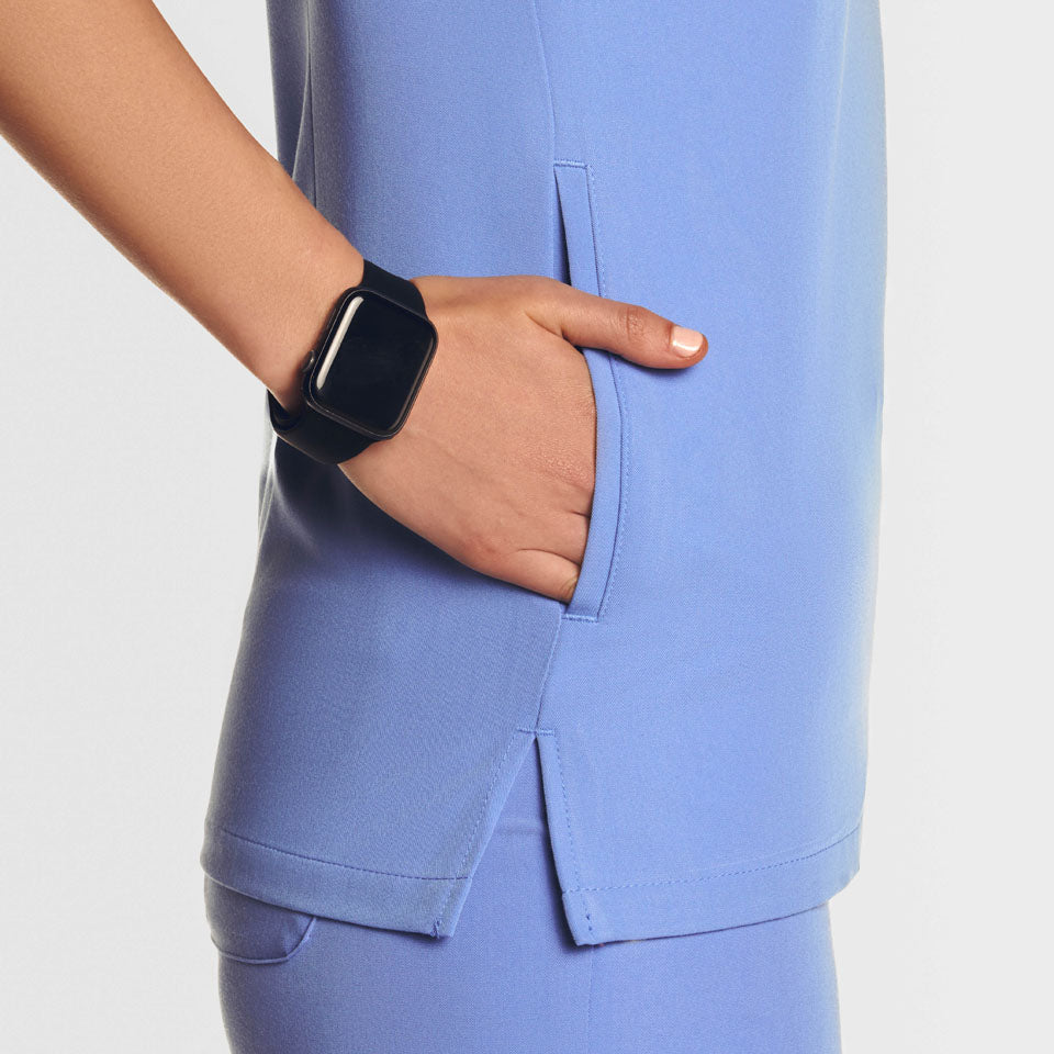 Nura Three Pocket Scrub Top Ceil blue