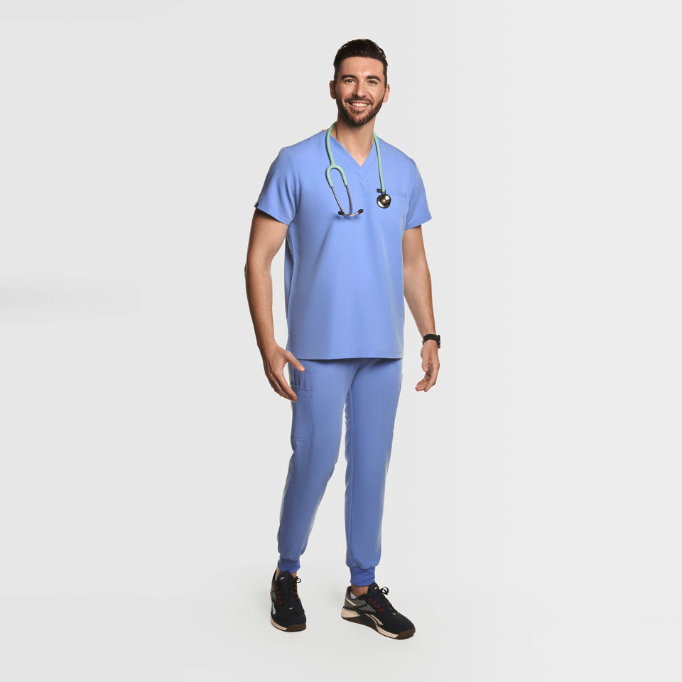 Aven One Pocket Scrub Top Ceil Blue