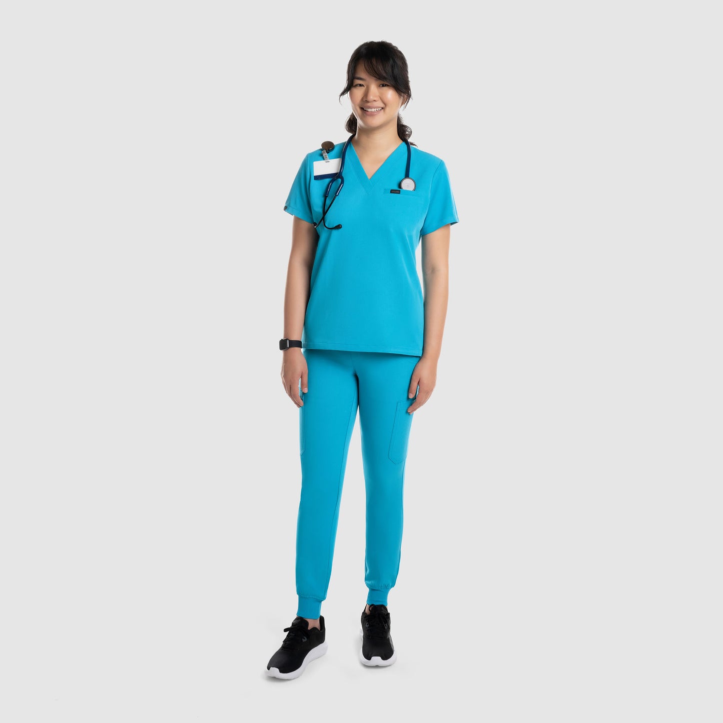 Nura Three Pocket Scrub Top Teal Blue