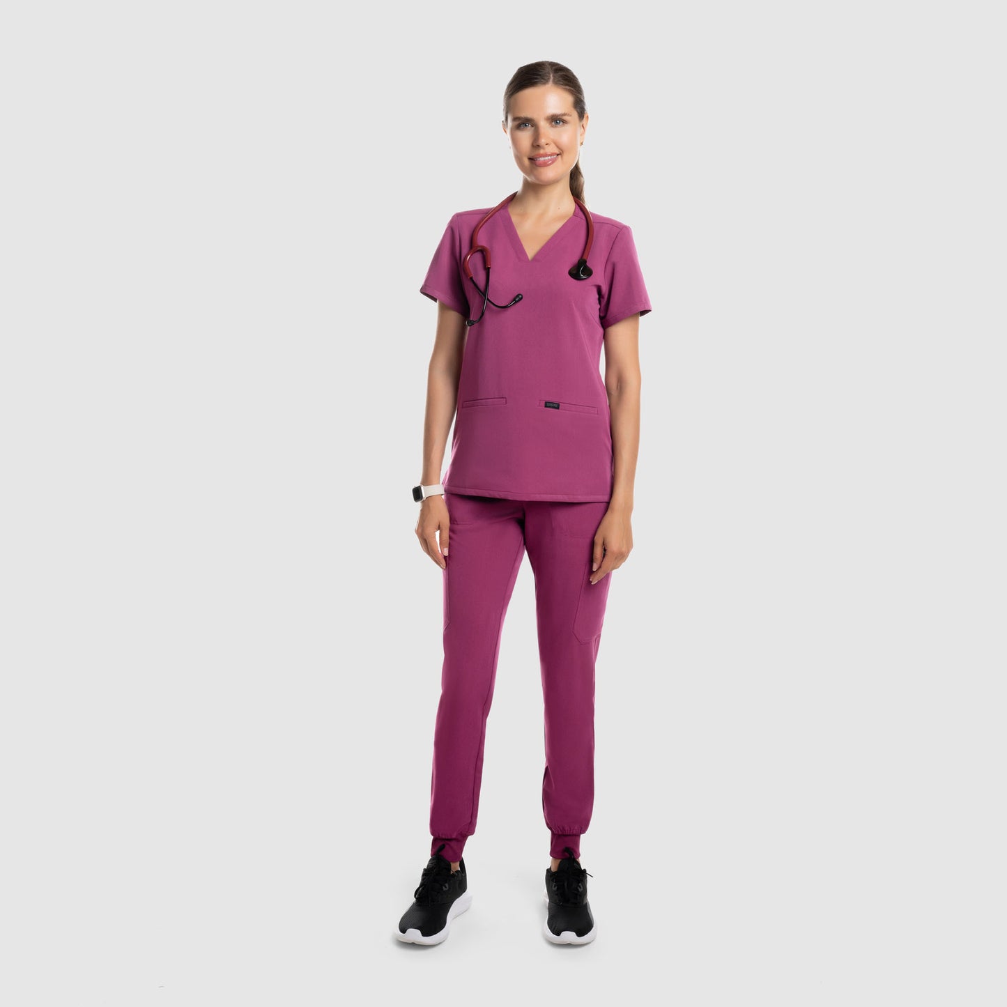 Mira Two Pocket Scrub Top Wine