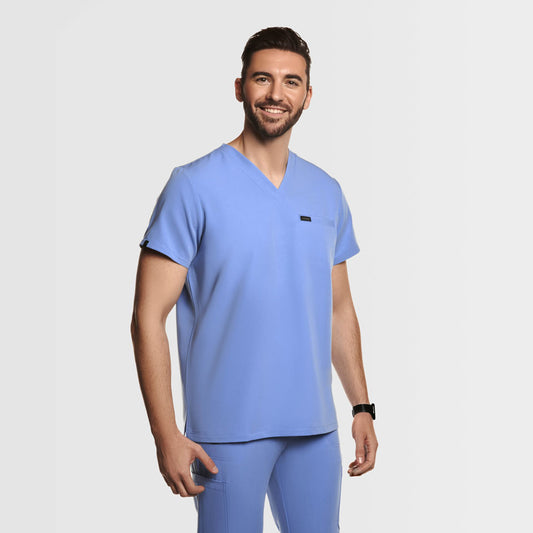 Aven One Pocket Scrub Top Ceil Blue