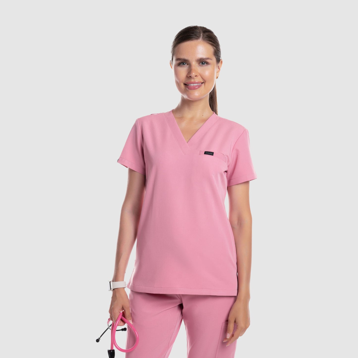 Nura Three Pocket Scrub Top Chalk Pink