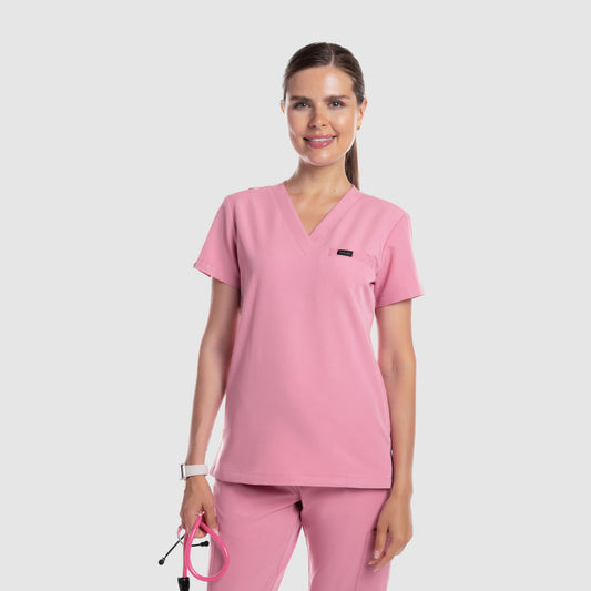 Nura Three Pocket Scrub Top Chalk Pink