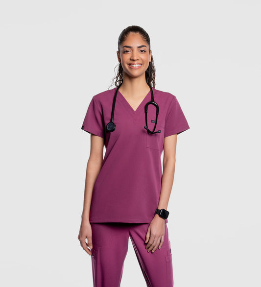 Amara One Pocket Scrub Top Wine