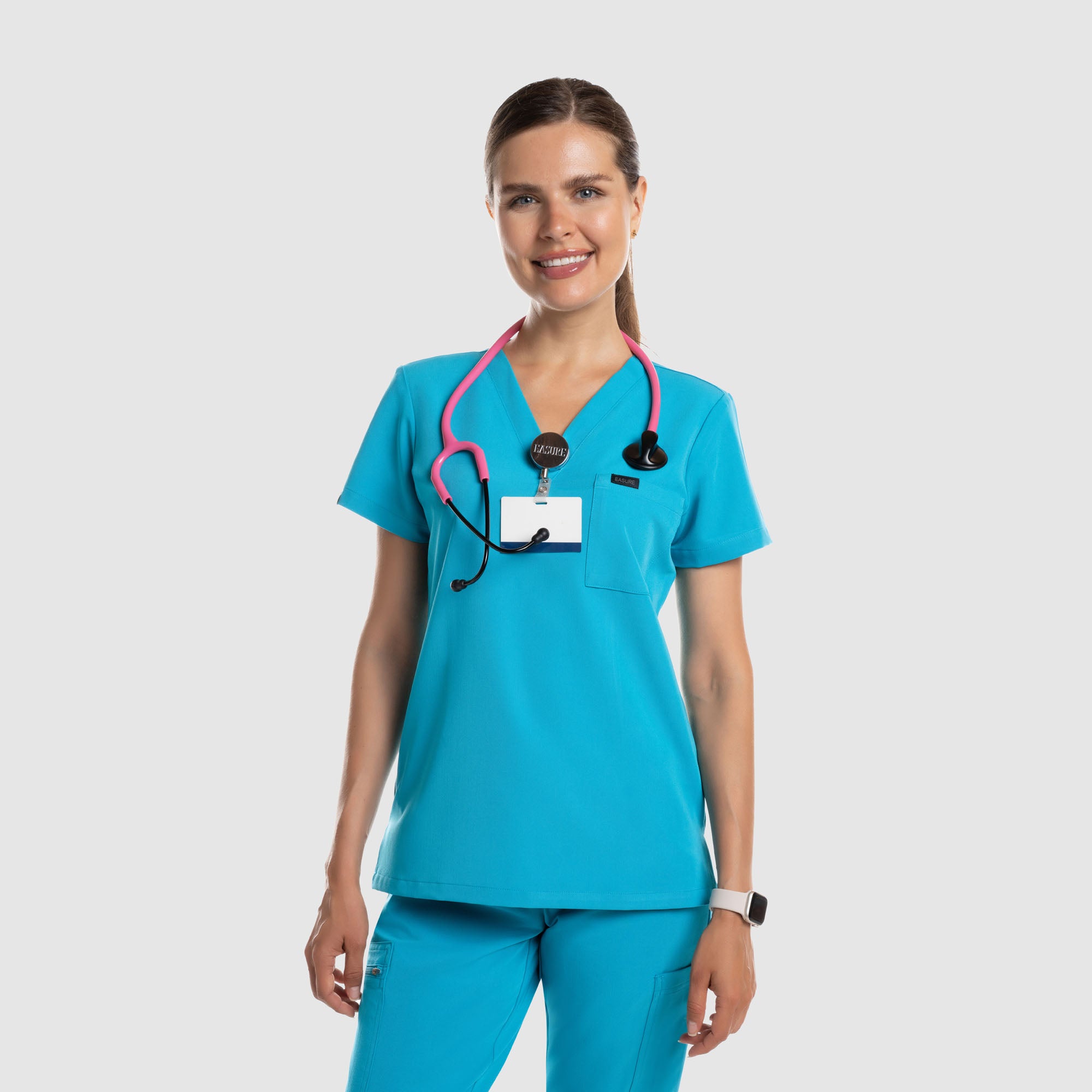 Amara One Pocket Scrub Top Teal Blue