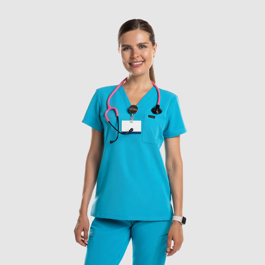 Amara One Pocket Scrub Top Teal Blue