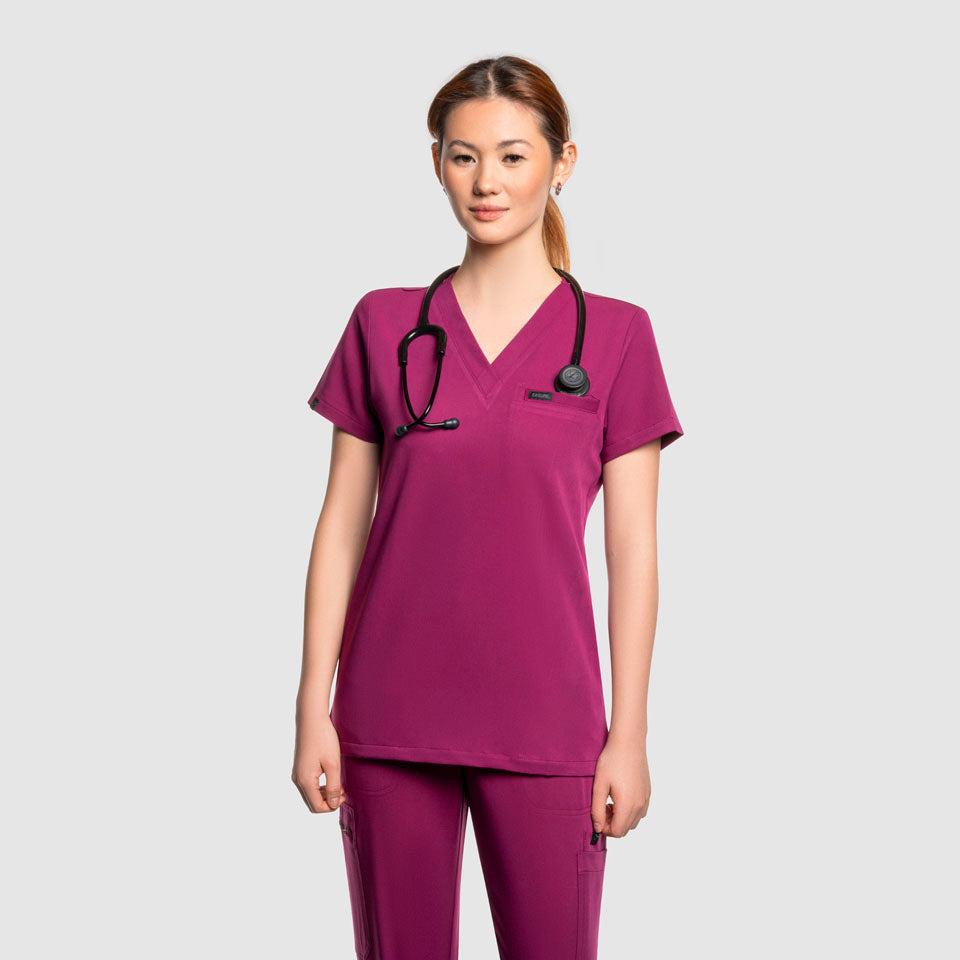 Three Pocket Scrub Top Wine