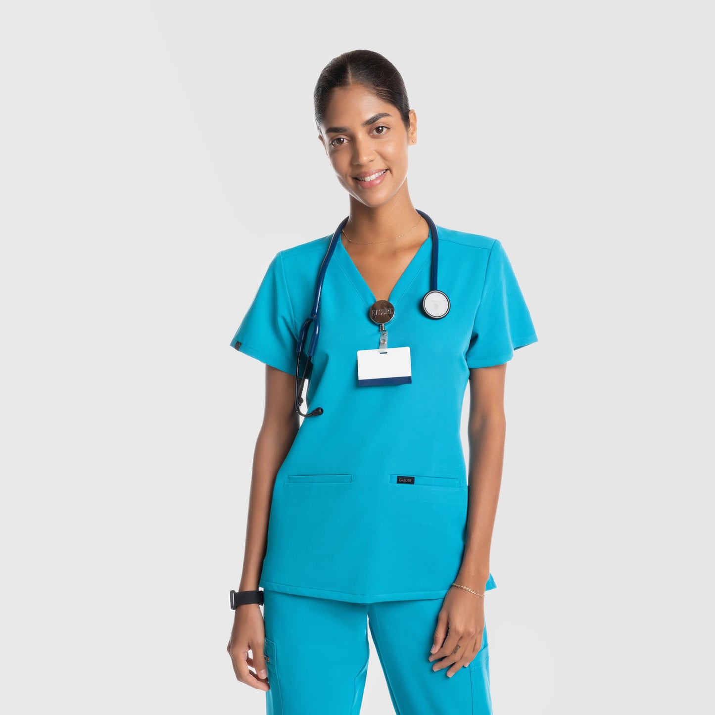 Mira Two Pocket Scrub Top Teal Blue