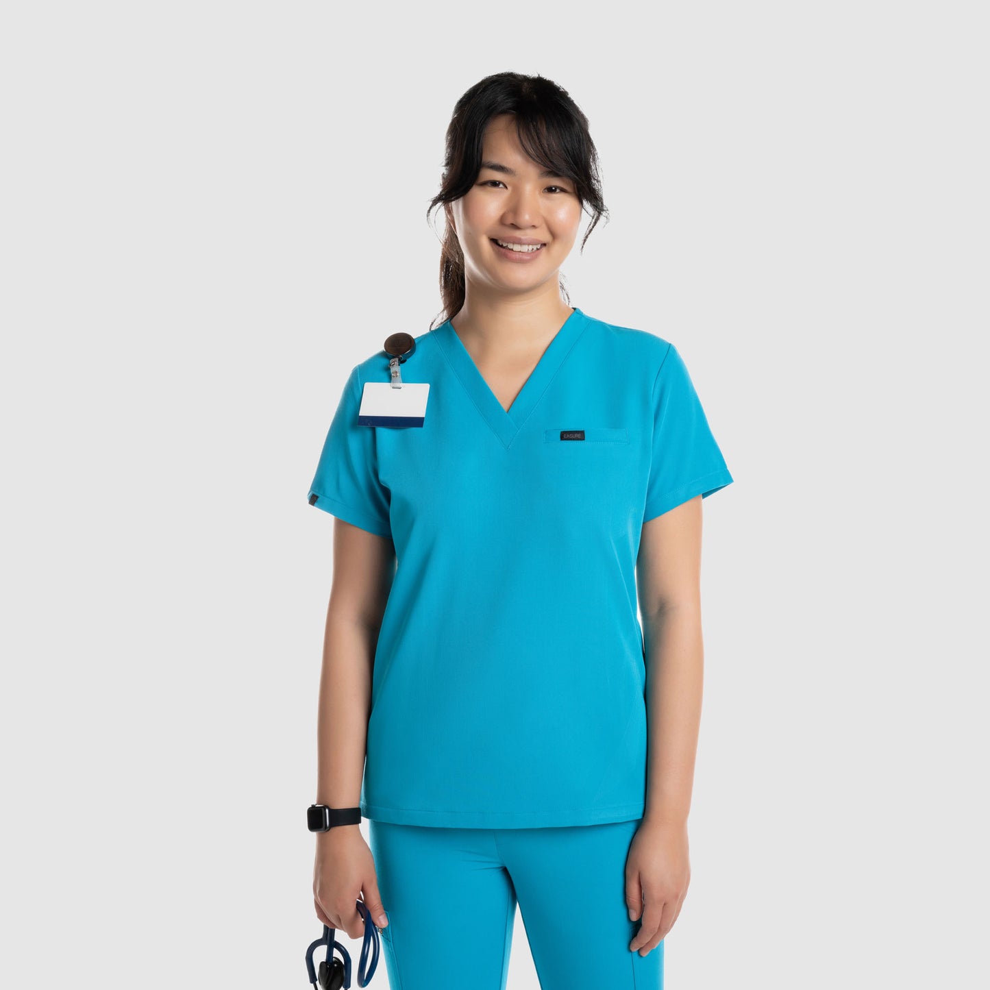 Nura Three Pocket Scrub Top Teal Blue