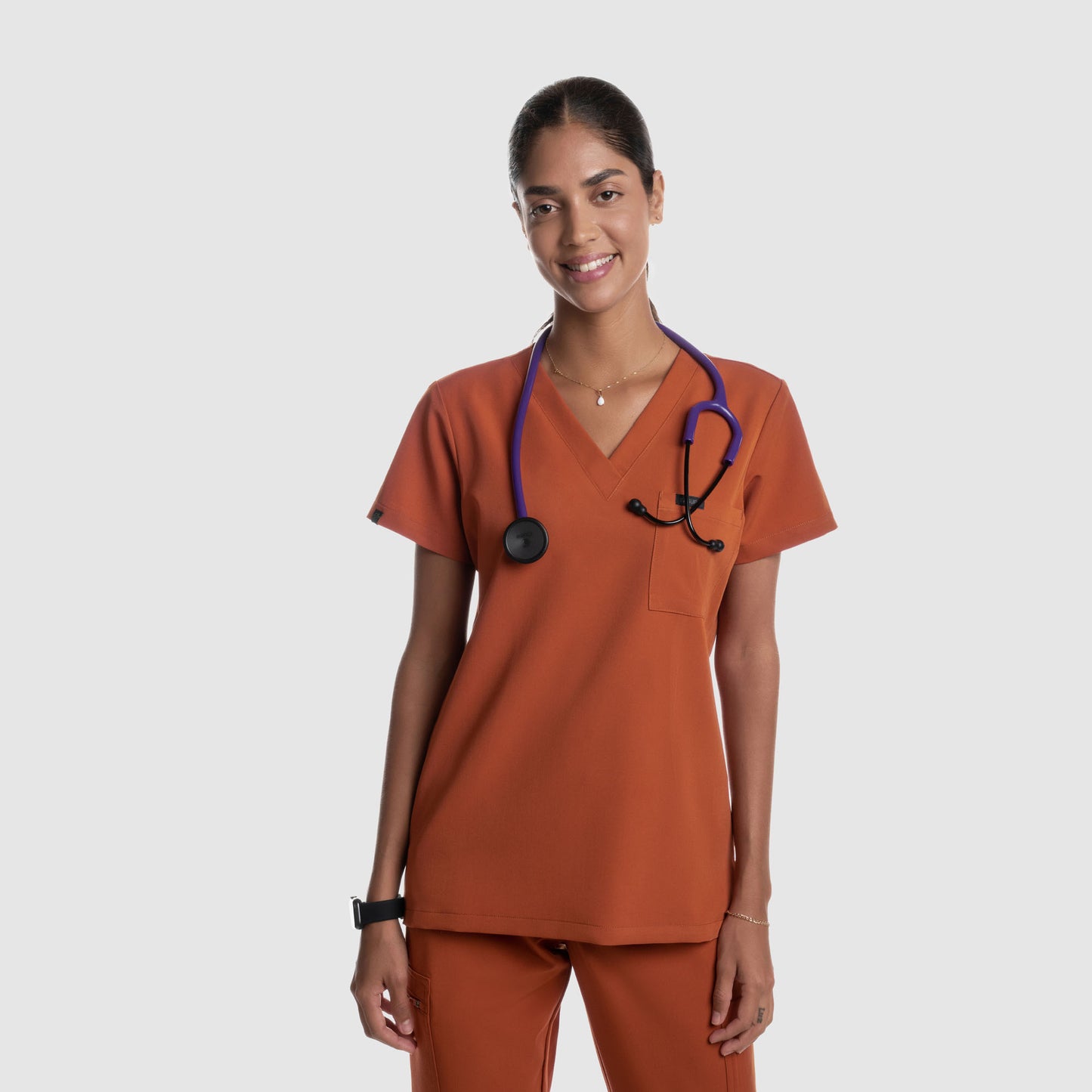 Amara One Pocket Scrub Top Burnt Orange