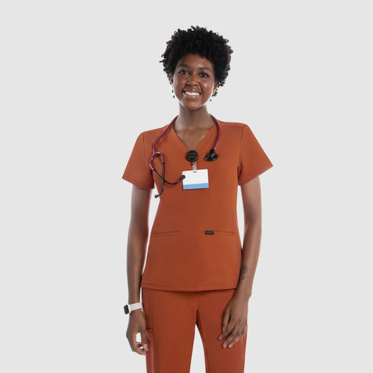 Mira Two Pocket Scrub Top Burnt Orange