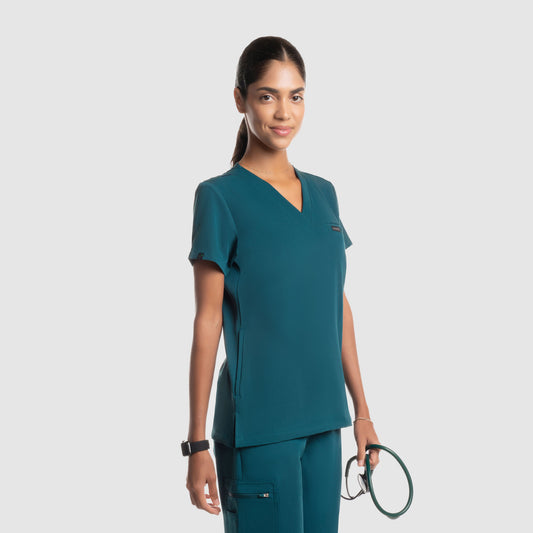 Nura Three Pocket Scrub Top Caribbean Blue