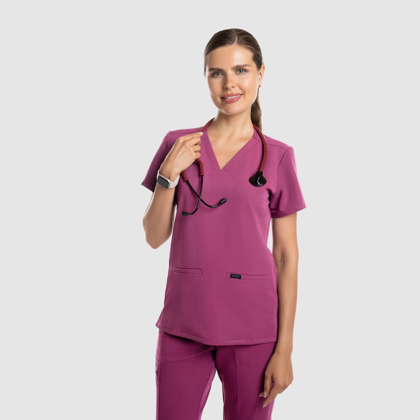 Mira Two Pocket Scrub Top Wine