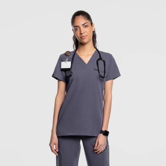 Nura Three Pocket Scrub Top Pewter