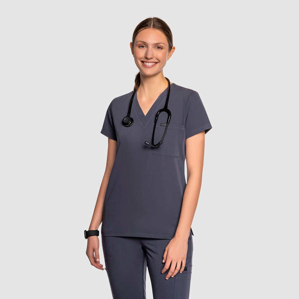 One Pocket Scrub Top Pewter