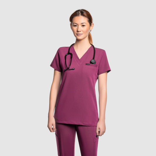 Nura Three Pocket Scrub Top Wine