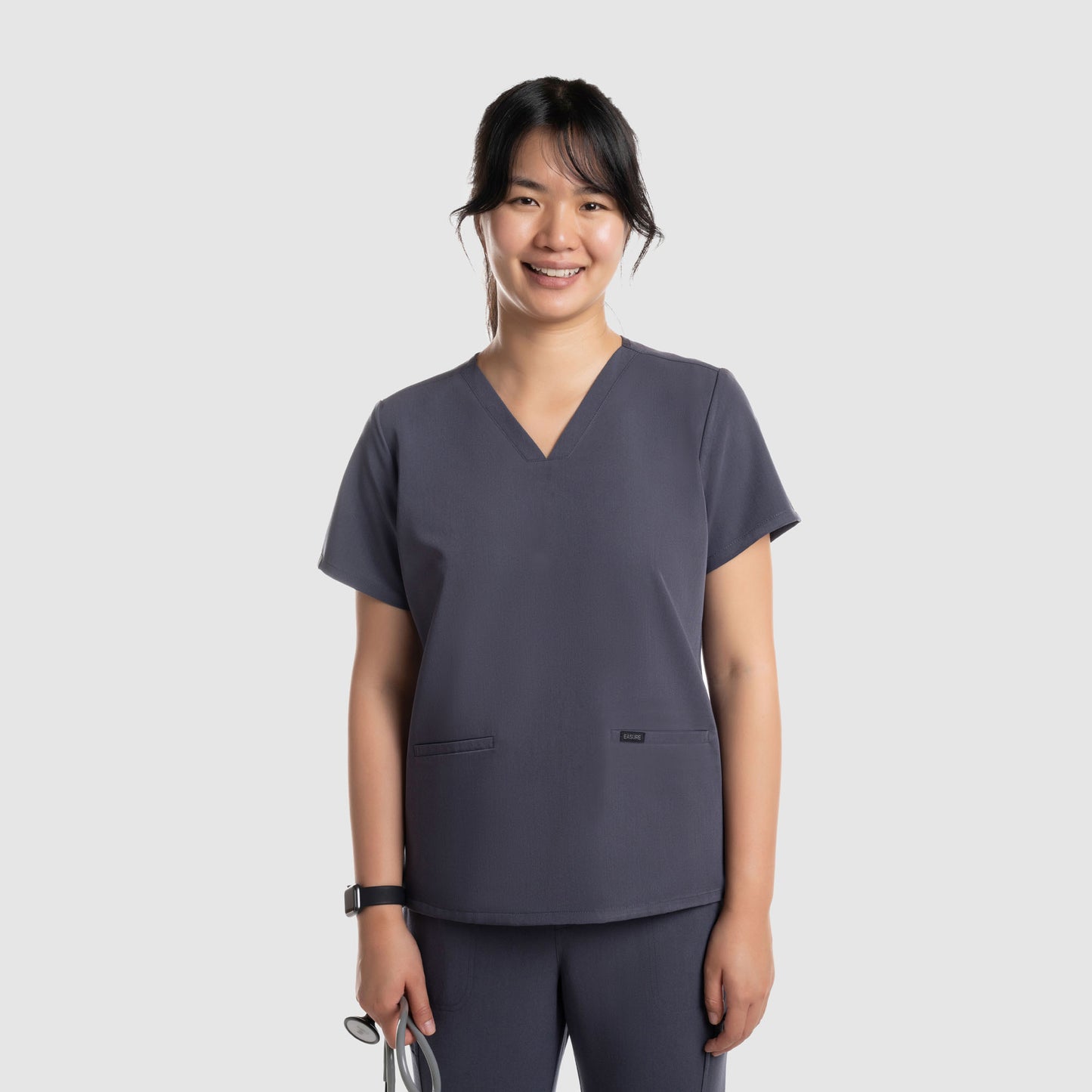 Mira Two Pocket Scrub Top Pewter