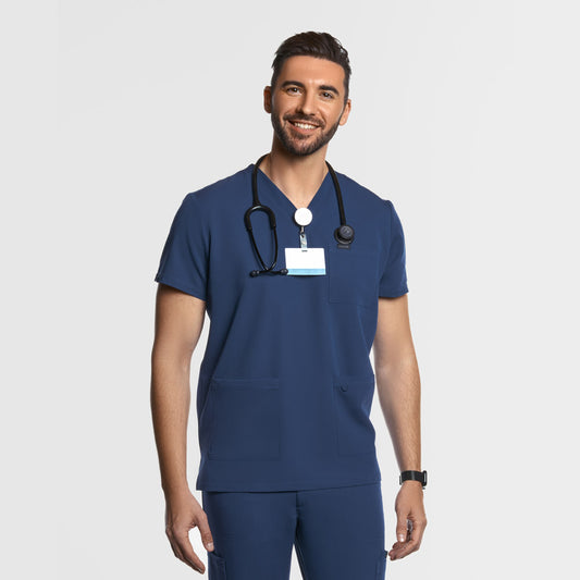Nexus Three Pocket Scrub Top Navy Blue