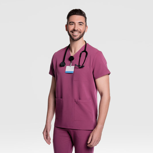 Nexus Three Pocket Scrub Top Wine