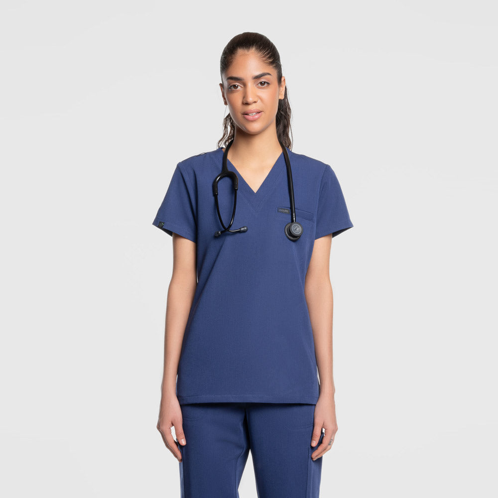 Nura Three Pocket Scrub Top Navy Blue