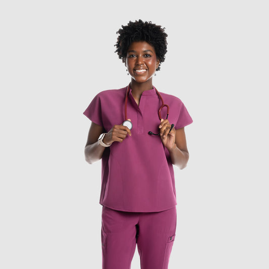 Luna Oversized Scrub Top Wine