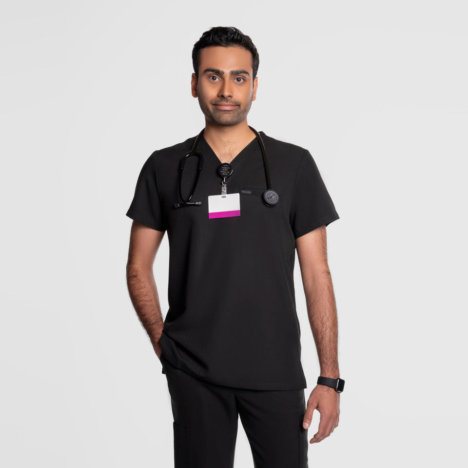 One Pocket Scrub Top Black