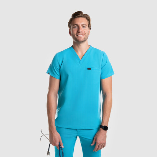 Aven One Pocket Scrub Top Teal Blue