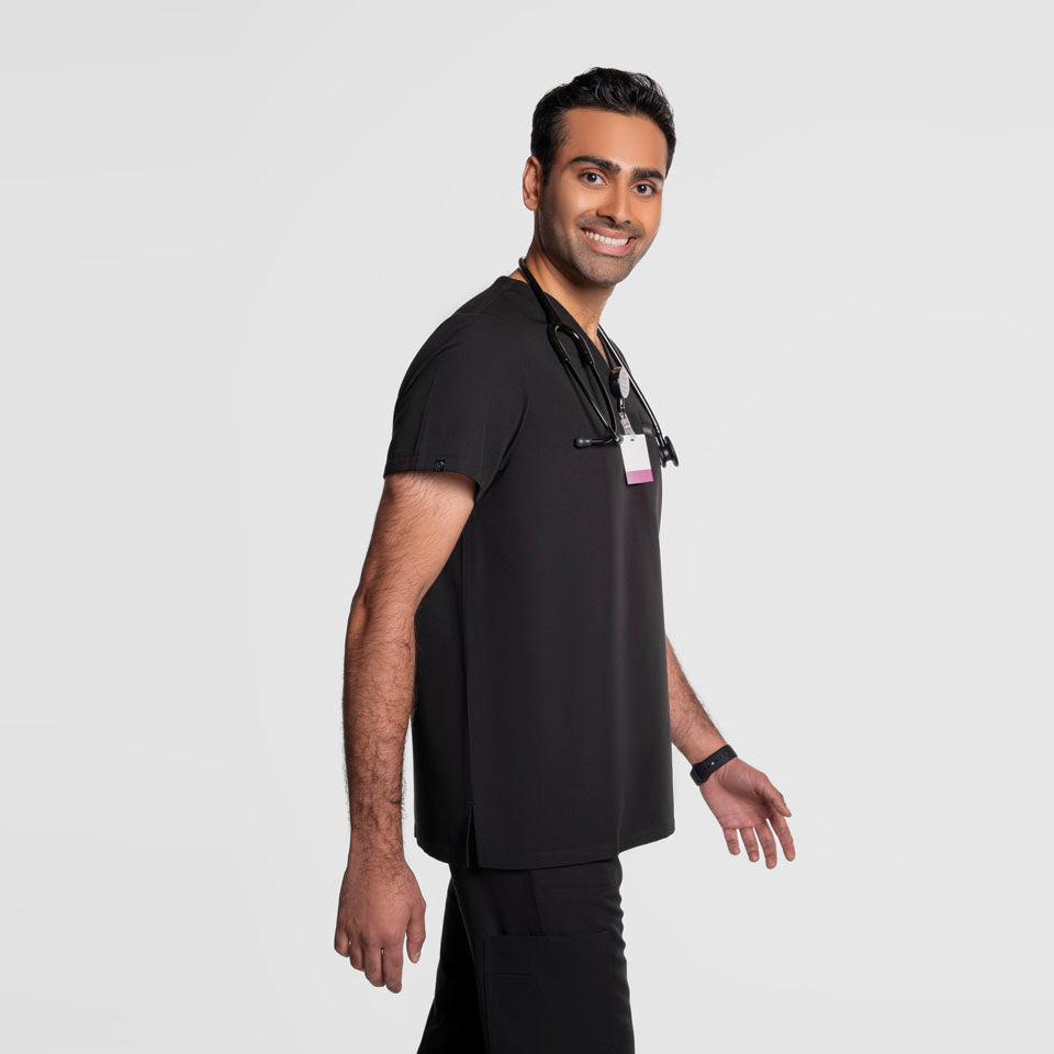 One Pocket Scrub Top Black