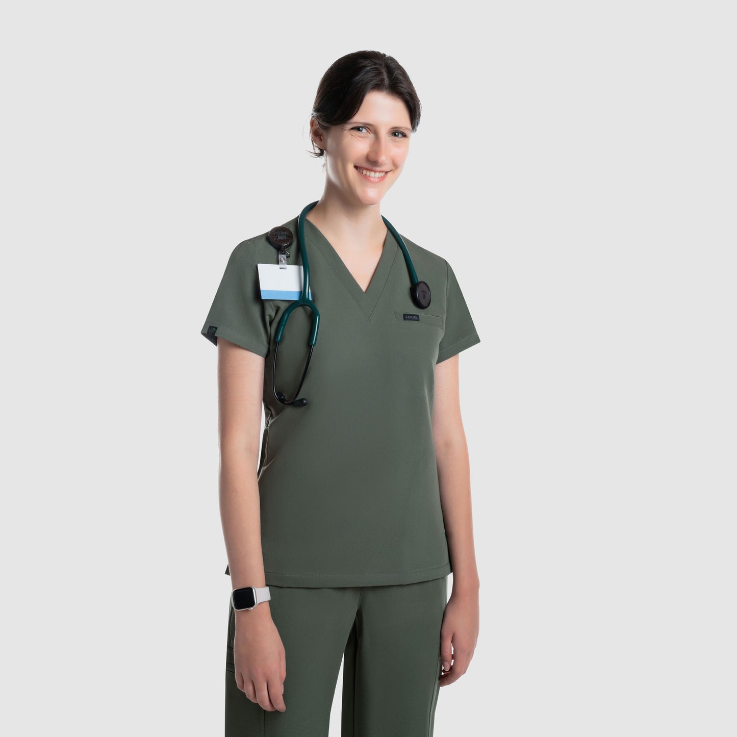 Nura Three Pocket Scrub Top Olive