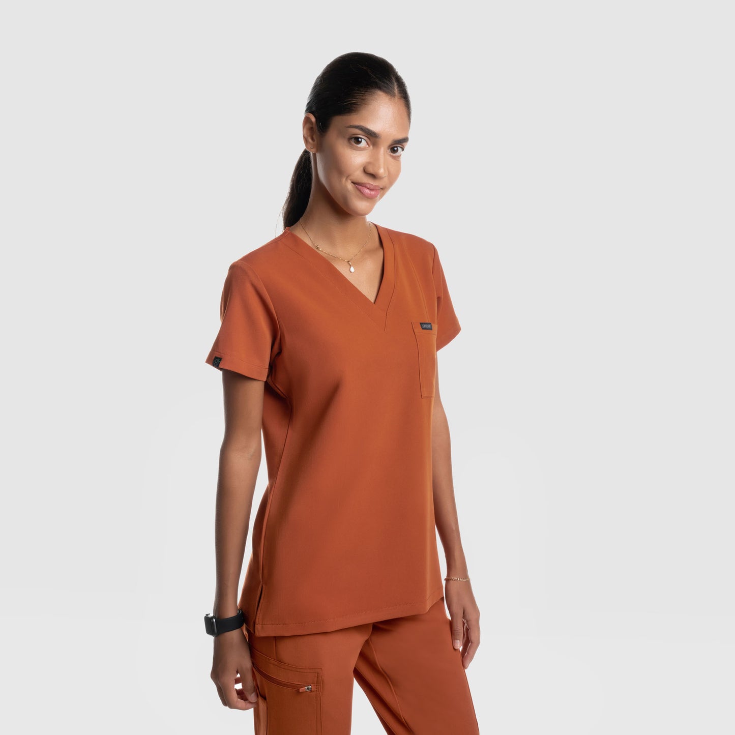 Amara One Pocket Scrub Top Burnt Orange