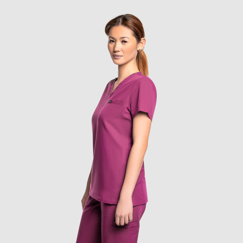 Nura Three Pocket Scrub Top Wine