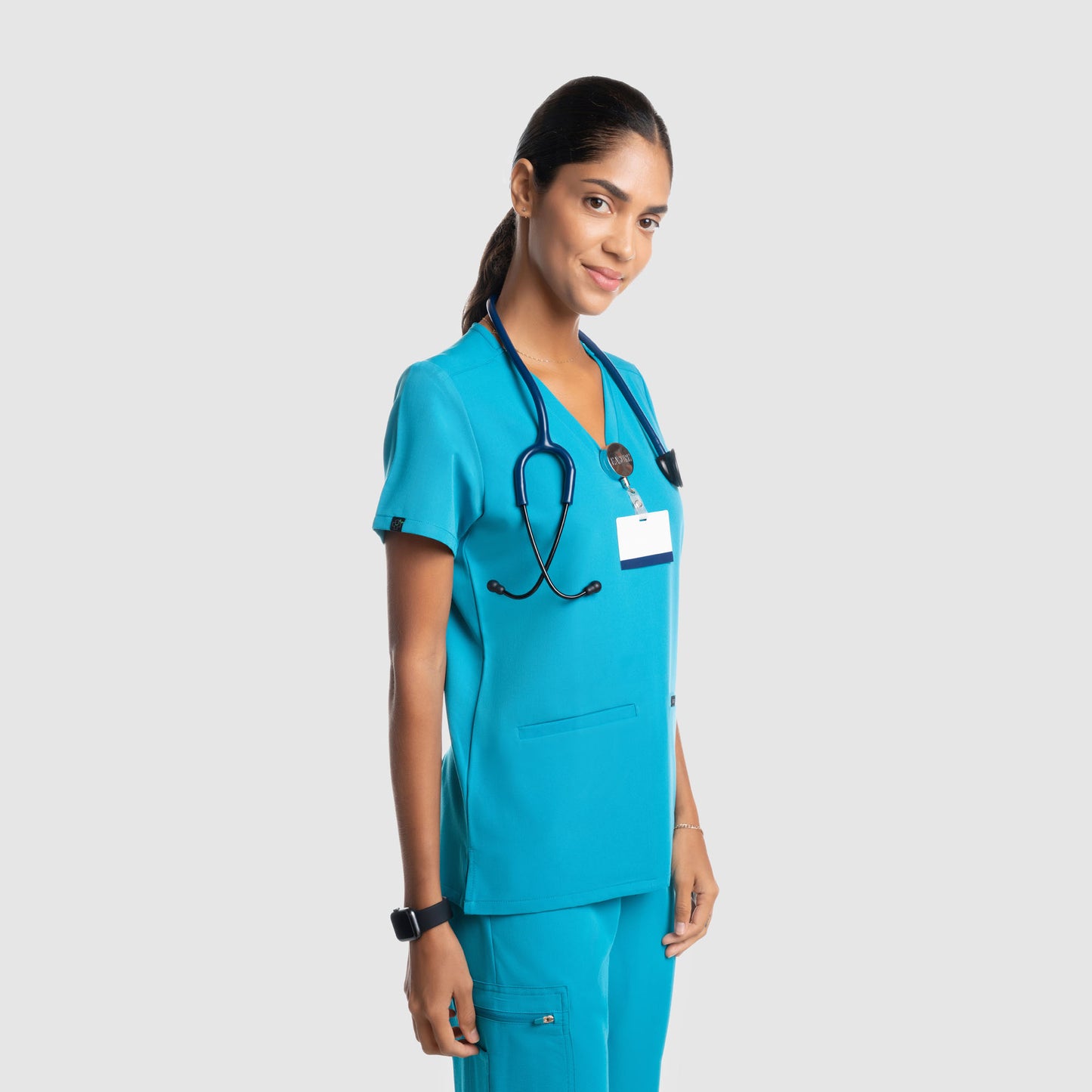 Mira Two Pocket Scrub Top Teal Blue