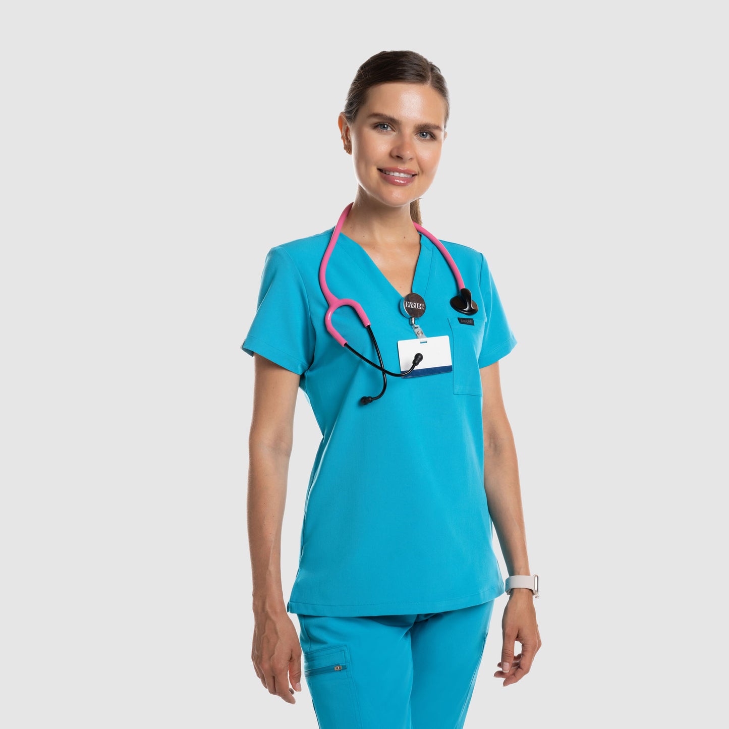 Amara One Pocket Scrub Top Teal Blue