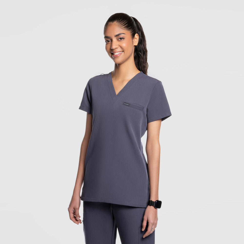 Nura Three Pocket Scrub Top Pewter