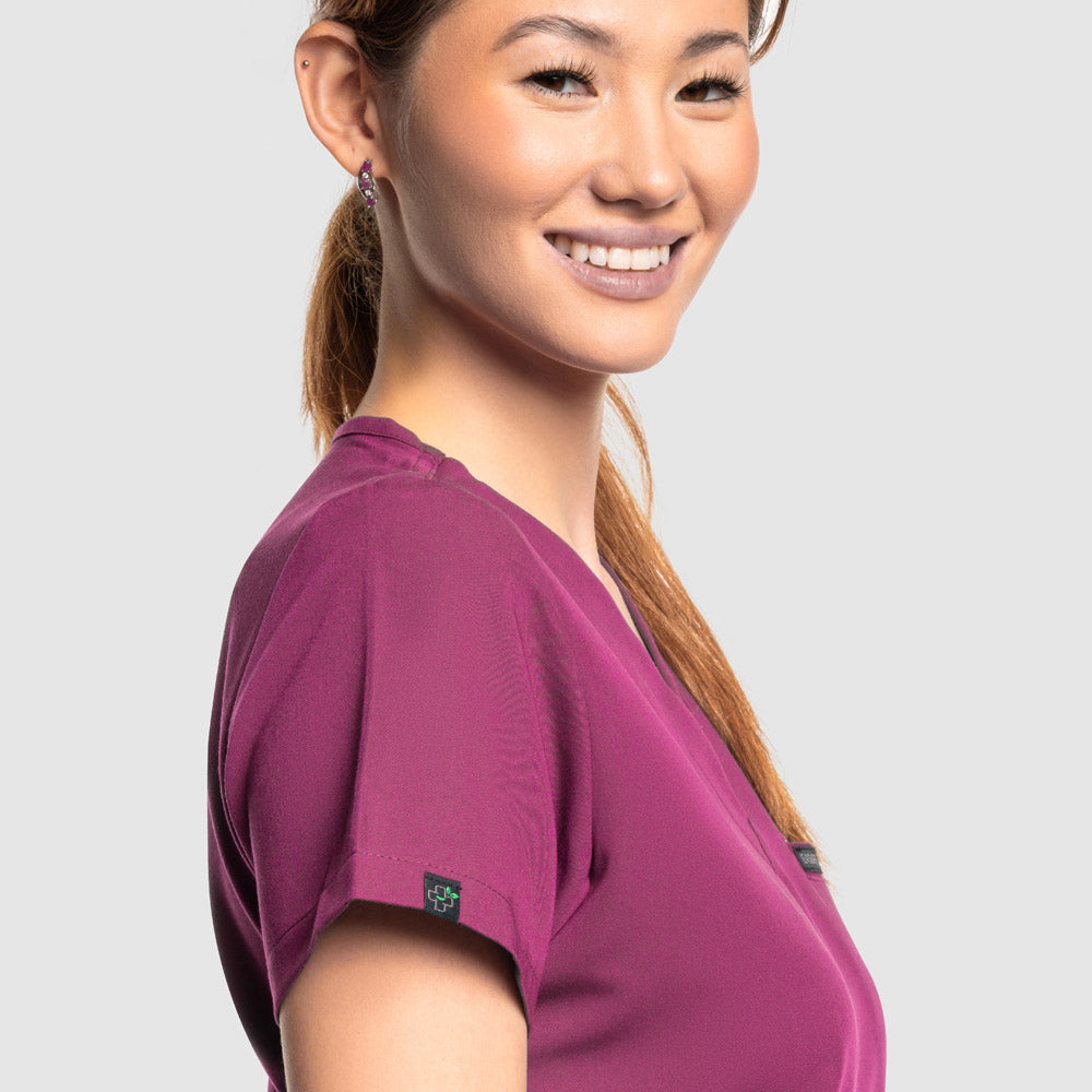 Nura Three Pocket Scrub Top Wine
