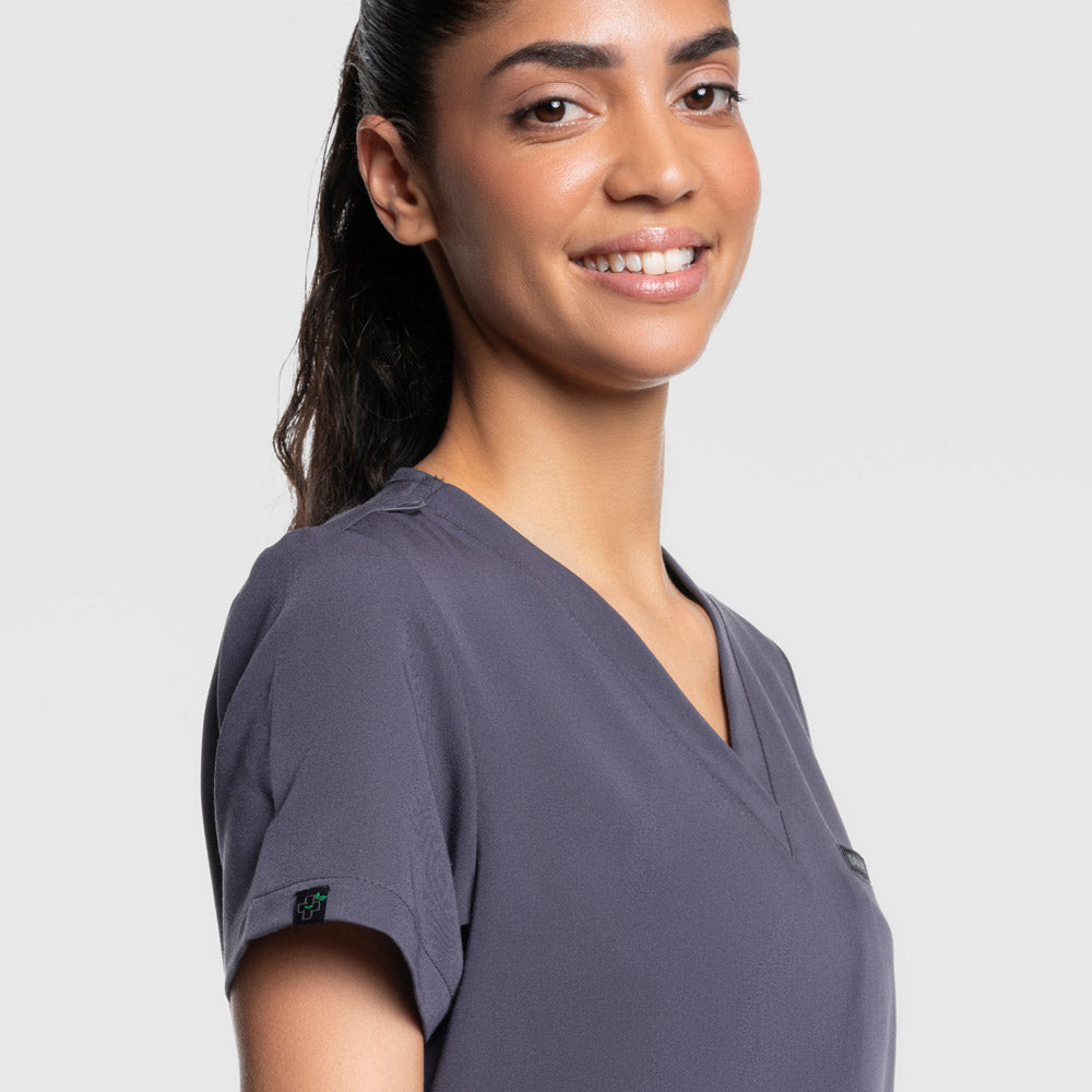 Nura Three Pocket Scrub Top Pewter
