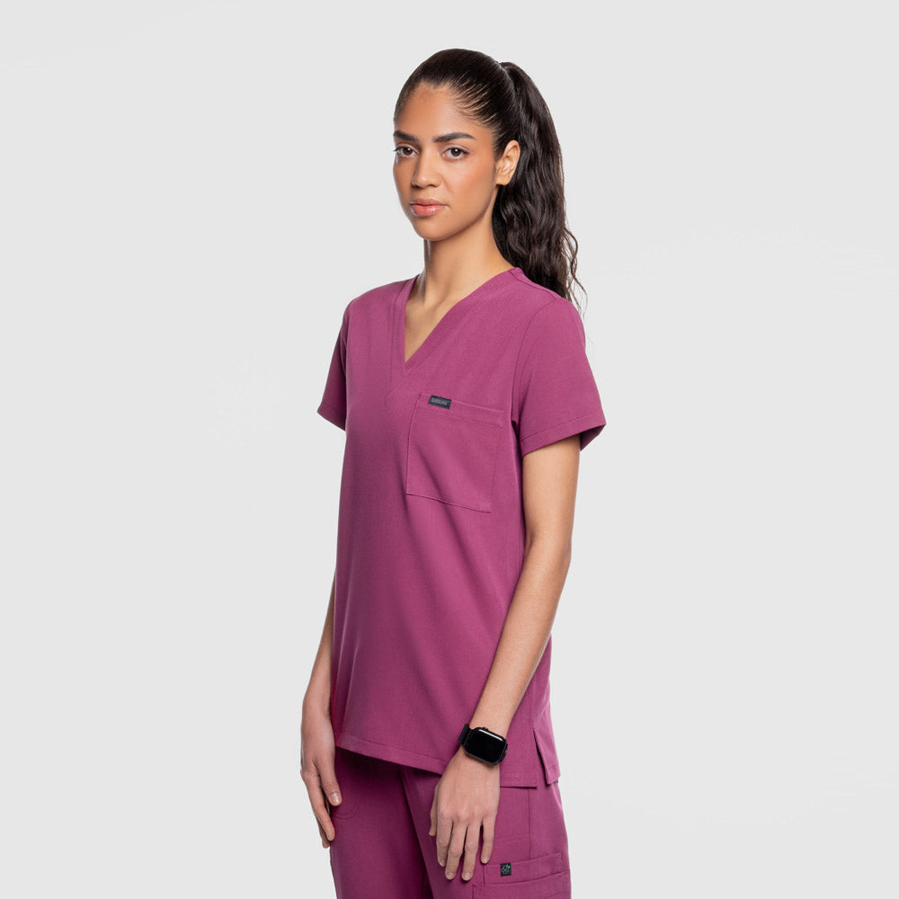 Amara One Pocket Scrub Top Wine