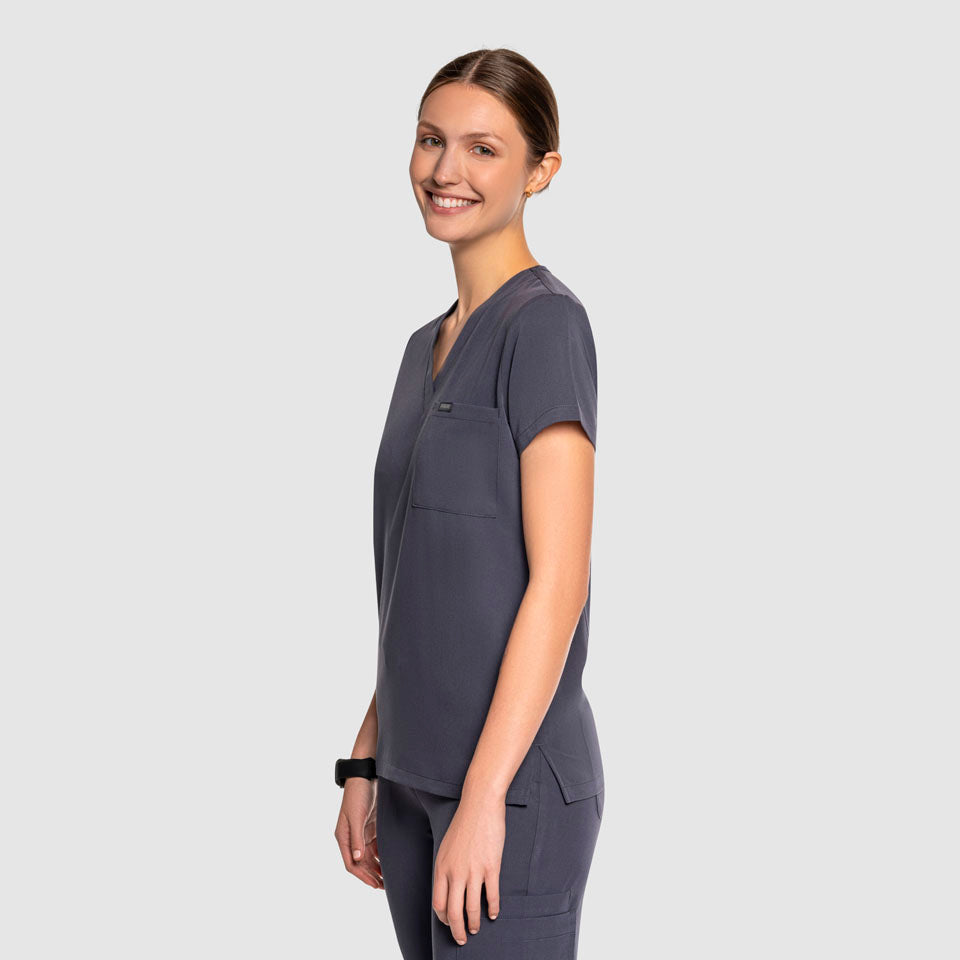 One Pocket Scrub Top Pewter