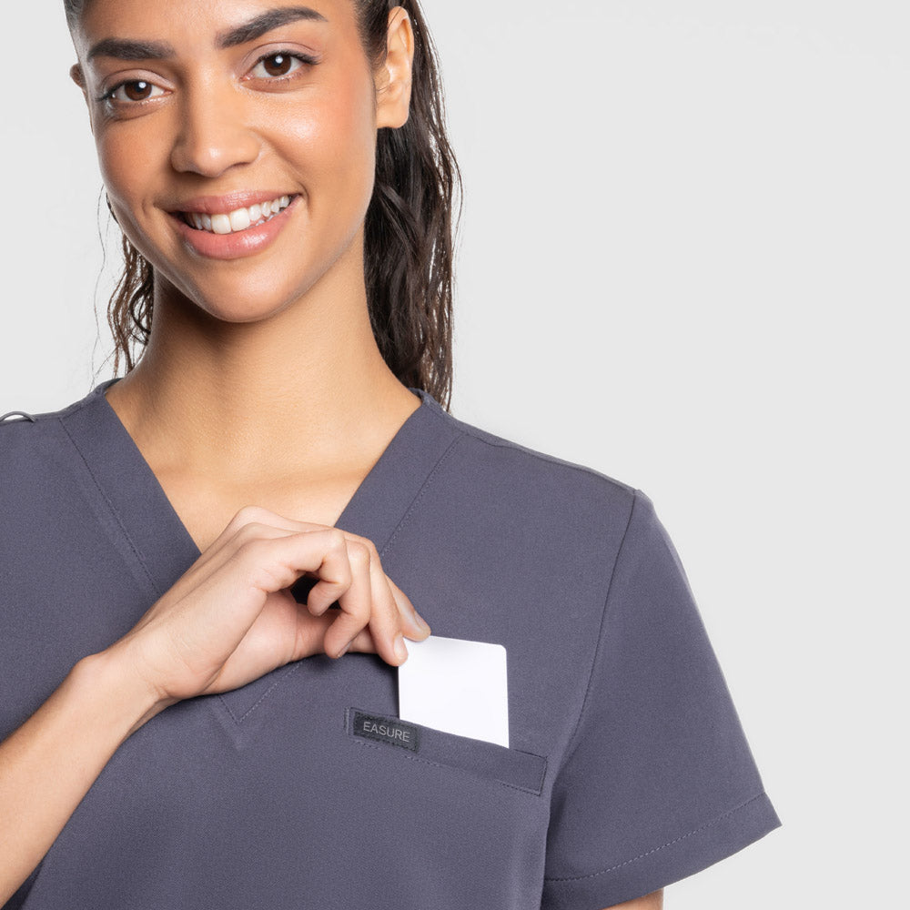 Nura Three Pocket Scrub Top Pewter