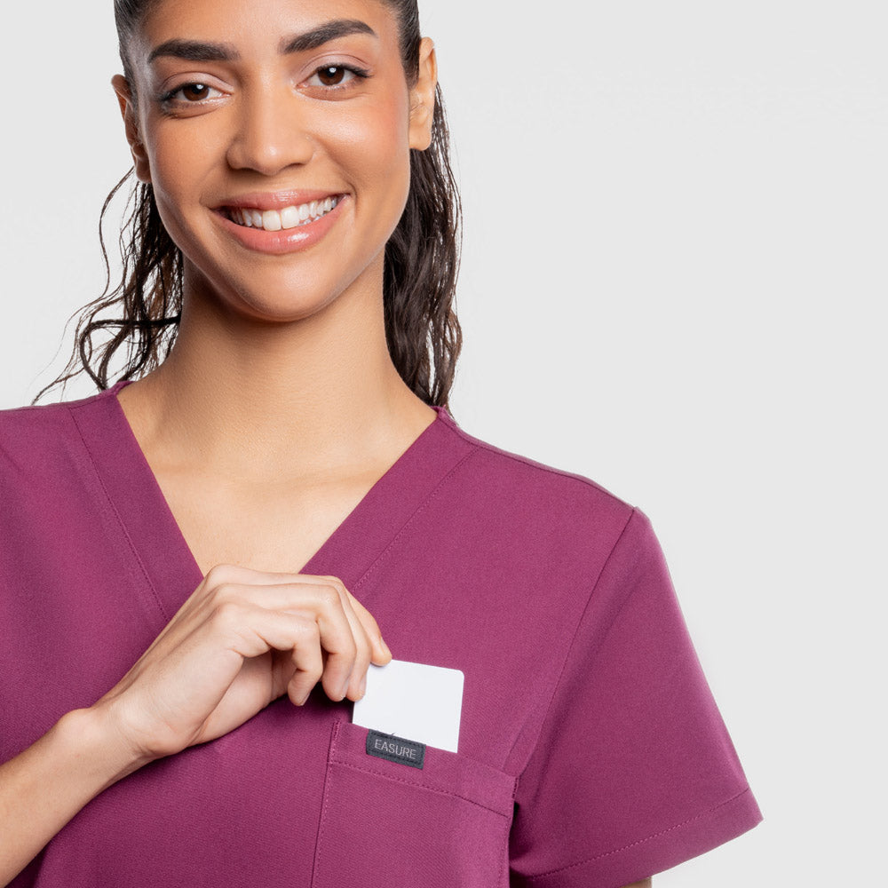 Amara One Pocket Scrub Top Wine