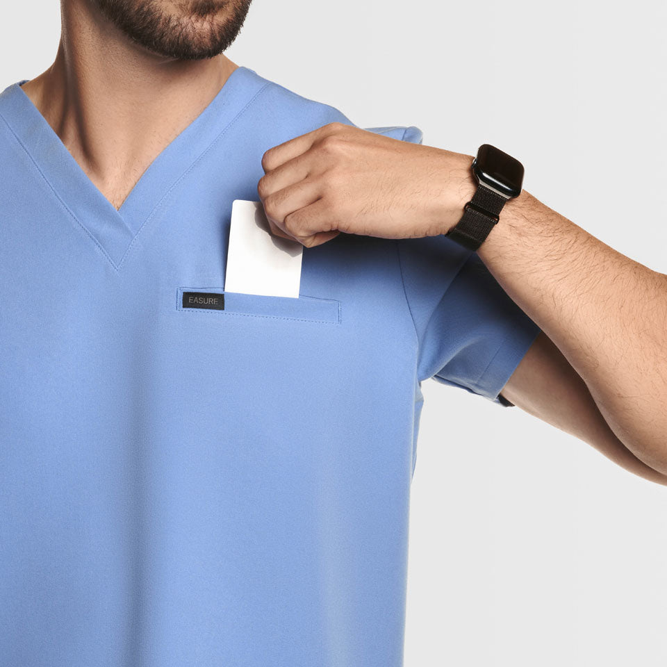 Aven One Pocket Scrub Top Ceil Blue