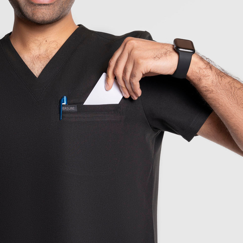 One Pocket Scrub Top Black