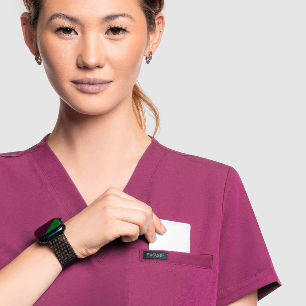 Nura Three Pocket Scrub Top Wine